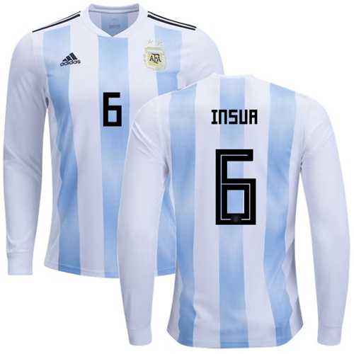 Argentina #6 Insua Home Long Sleeves Soccer Country Jersey